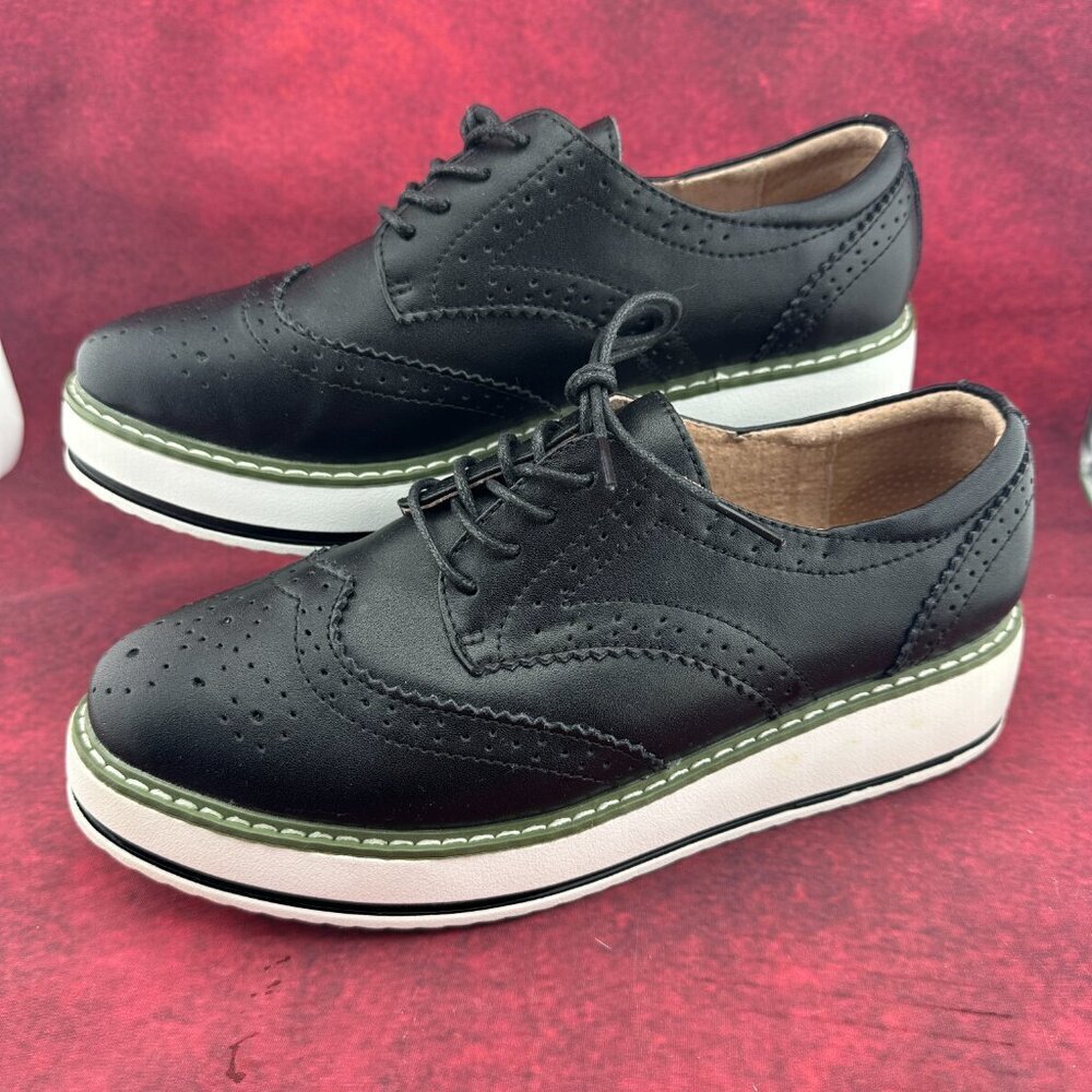 DADAWEN WOMEN'S PLATFORM WINGTIP OXFORDS LACE-UP SQUARE TOE SHOE SIZE 9.5-10 /41 - Picture 5 of 9